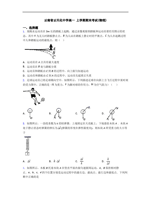 云南省云天化中学高一 上学期期末考试(物理)