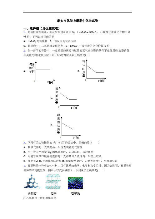 泰安市化学上册期中化学试卷