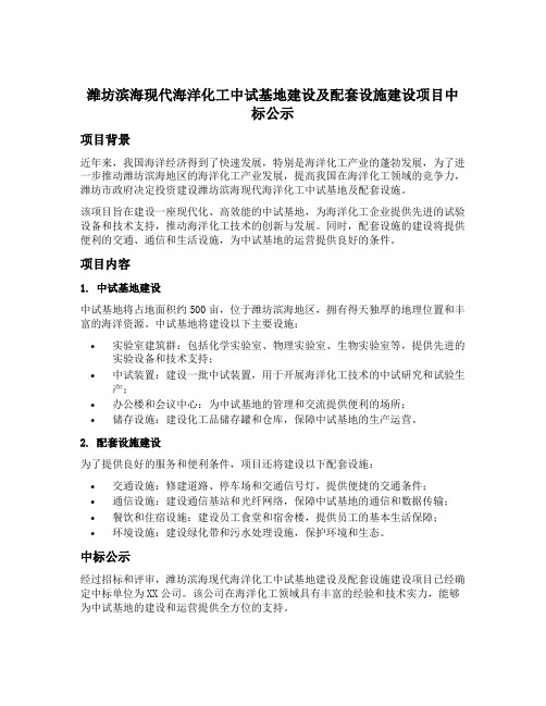 潍坊滨海现代海洋化工中试基地建设及配套设施建设项目中标公示