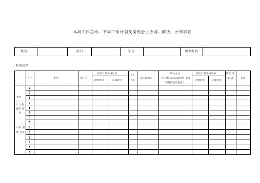 周工作总结计划表格