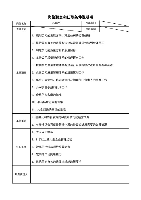 岗位职责和任职条件说明书(范例)