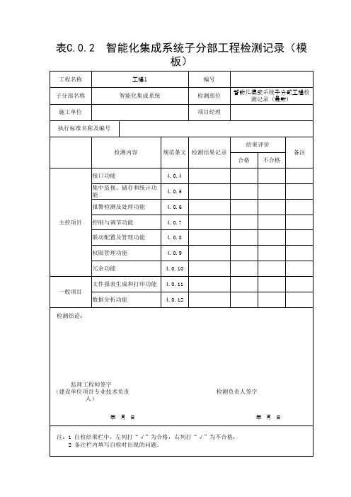 智能化集成系统子分部工程检测记录(模板)