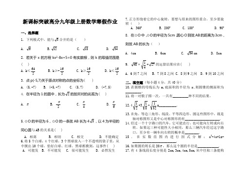 新课标突破高分九年级上册数学寒假作业(人教版)