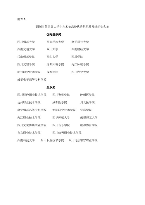 四川省第五届大学生艺术节高校优秀组织奖及组织奖名单