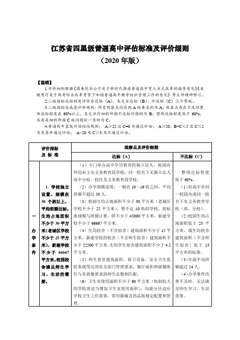 江苏省四星级普通高中评估标准及评价细则2020年版