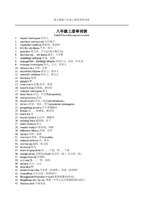 新人教版八年级上下册英语单词表完整版