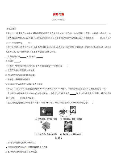 安徽专用2019中考物理高分一轮第20单元信息与能源课时训练