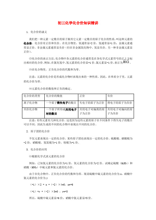 人教版九年级上4.4初三化学化合价知识精讲