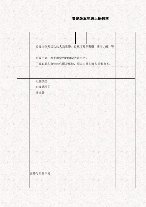 【优质教案】青岛小学科学五上《8 心脏和血管》word教案 (1)