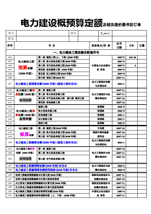 电力建设概预算定额及相关造价图书征订单XXXX-5-21do