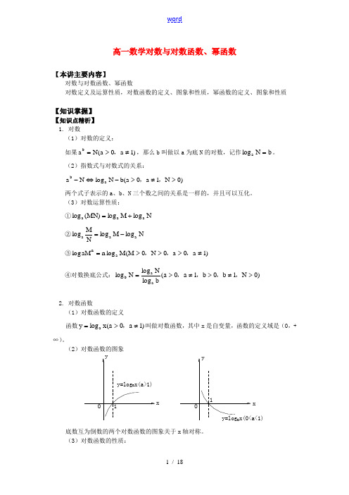 高一数学对数与对数函数、幂函数知识精讲