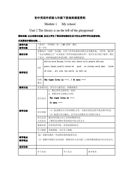 初中英语外研版七年级下册高效课堂资料M6U2(1) 教案