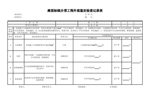 路面标线外观鉴定检查记录表