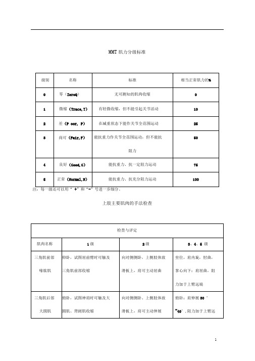 MMT肌力分级标准