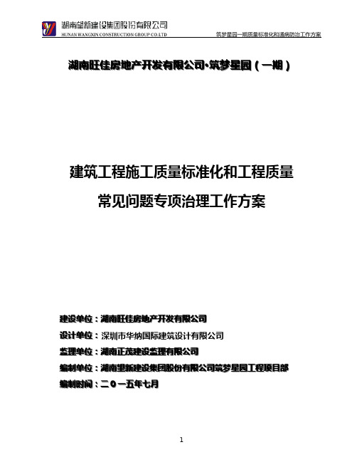 质量标准化和工程质量常见问题专项治理环境工作方案