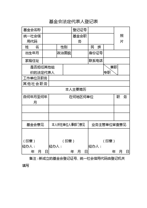 基金会法定代表人登记表(样表)