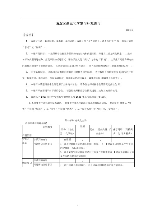 2020年北京市海淀区高三化学查漏补缺题(word版含答案)