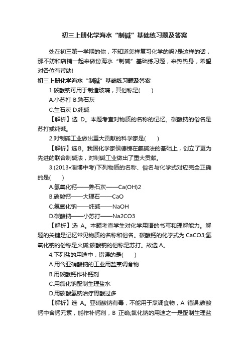 初三上册化学海水“制碱”基础练习题及答案