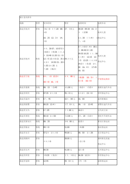 自-浙江省内长途汽车时刻表 