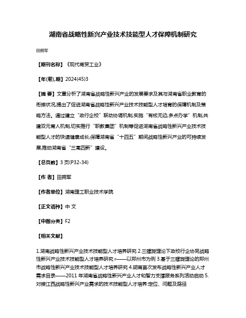 湖南省战略性新兴产业技术技能型人才保障机制研究