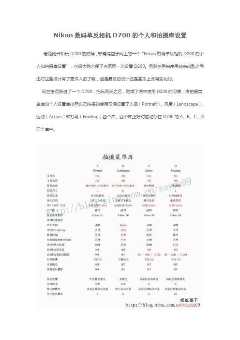 Nikon数码单反相机D700的个人和拍摄库设置