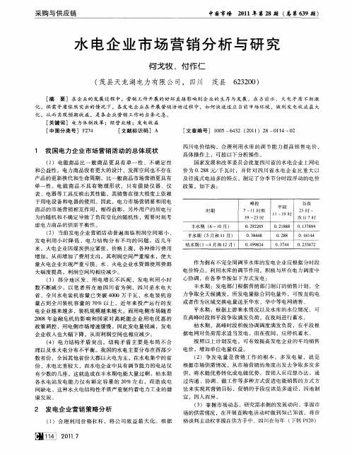 水电企业市场营销分析与研究