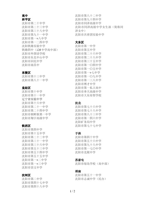 沈阳市高中名录