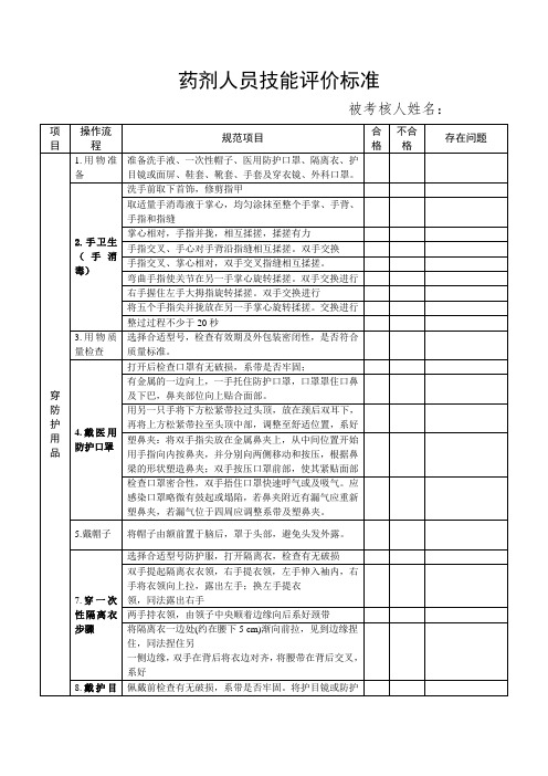 药剂人员技能评价标准