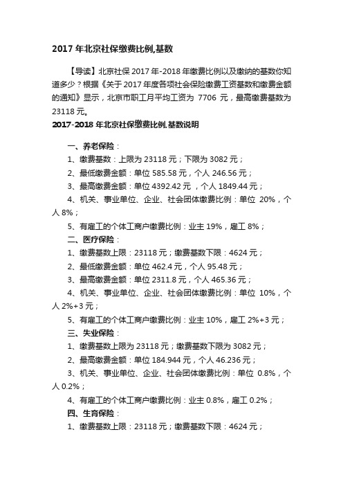 2017年北京社保缴费比例,基数