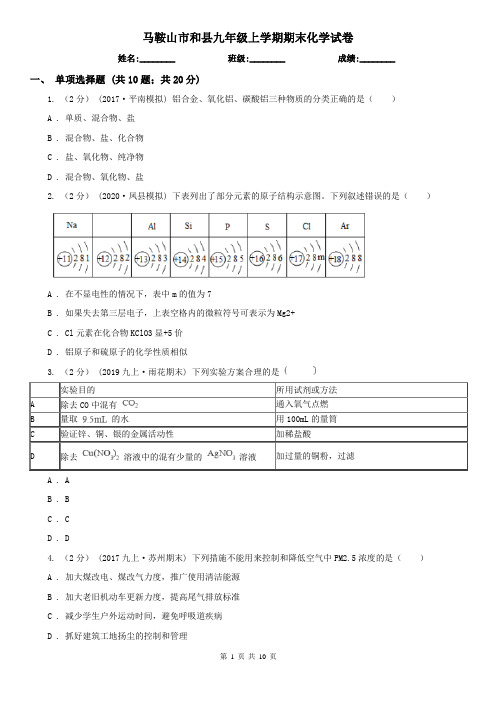 马鞍山市和县九年级上学期期末化学试卷