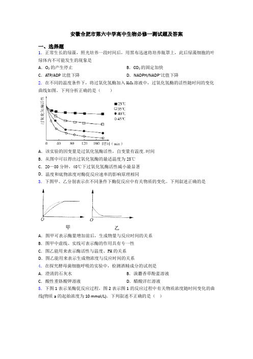 安徽合肥市第六中学高中生物必修一测试题及答案