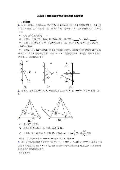 八年级上册压轴题数学考试试卷精选含答案