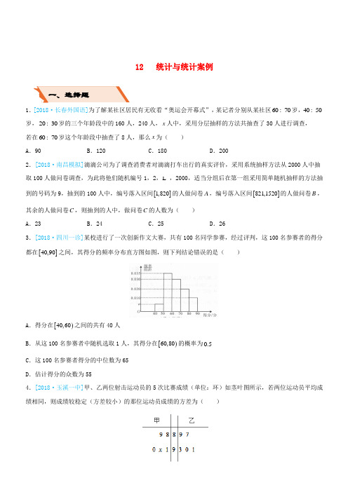 【高考备考】2019高考数学(文科)二轮复习选择填空狂练十二统计与统计案例含答案