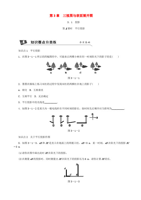 九年级数学下册第3章投影与三视图3.1投影第1课时平行投影同步练习新版浙教版201808112137