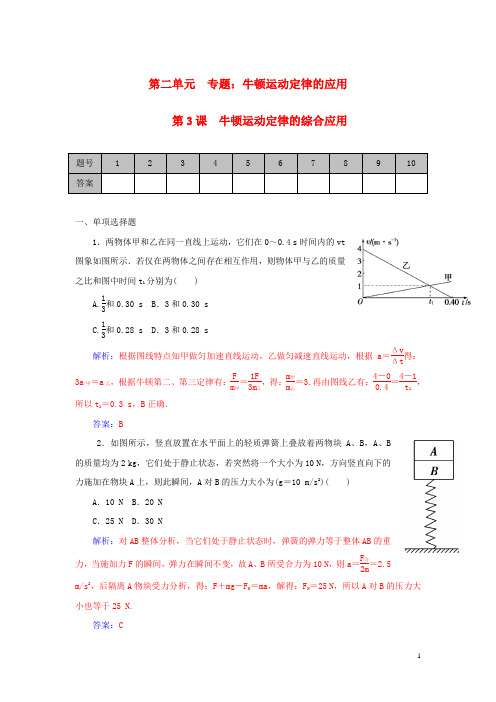 2016届高考物理一轮复习第三章第3课牛顿运动定律的综合应用课时作业(含解析)