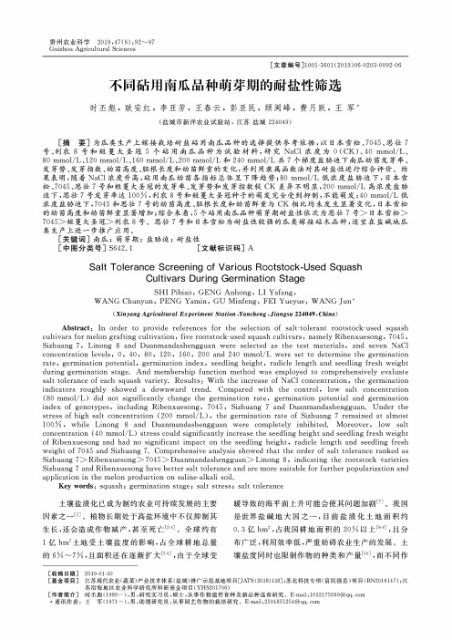 不同砧用南瓜品种萌芽期的耐盐性筛选