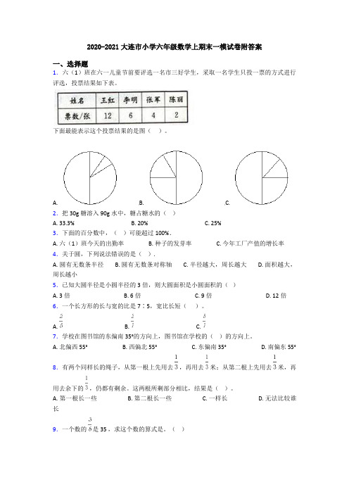 2020-2021大连市小学六年级数学上期末一模试卷附答案