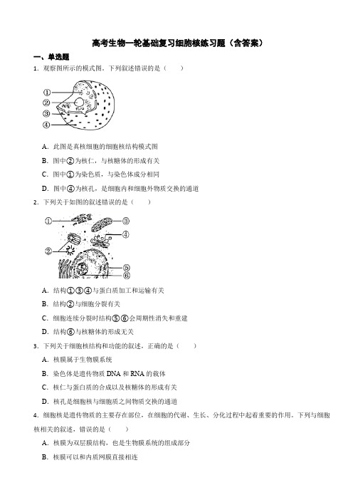 高考生物一轮基础复习细胞核练习题(含答案)