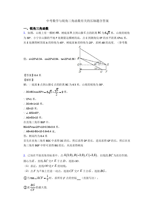 中考数学与锐角三角函数有关的压轴题含答案