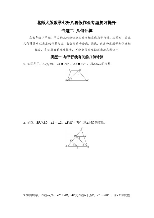 北师大版数学七升八暑假作业专题复习提升专题二 几何计算(含详细答案)