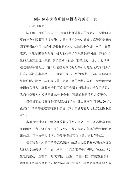 创新创业大赛项目总投资及融资方案