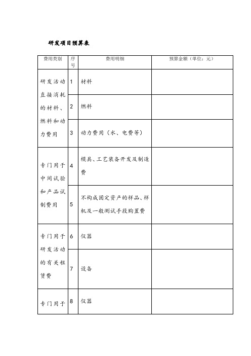 研发项目预算表