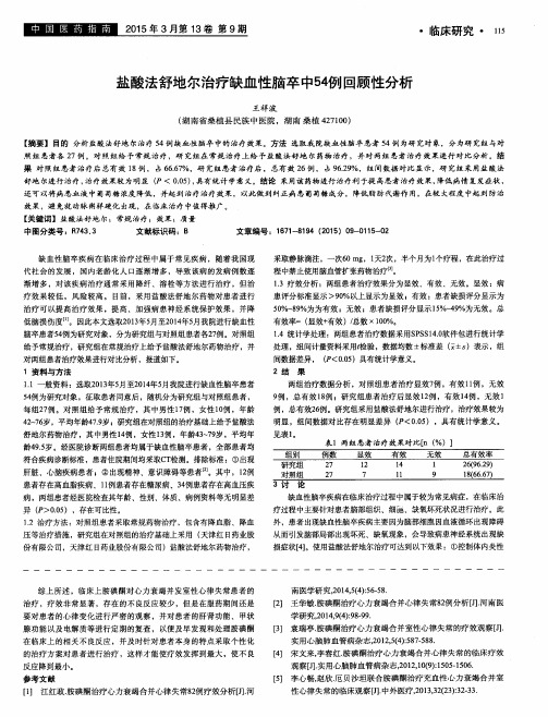 盐酸法舒地尔治疗缺血性脑卒中54例回顾性分析