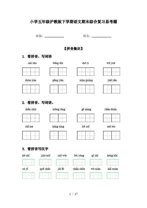 小学五年级沪教版下学期语文期末综合复习易考题