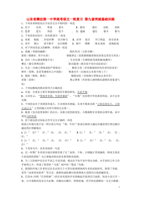 山东省潍坊第一中学高考语文一轮复习 第九套突破基础