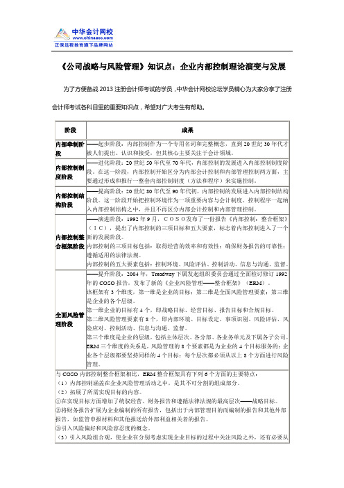 《公司战略与风险管理》知识点：企业内部控制理论演变与发展