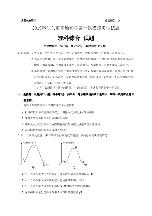 《权威》广东省汕头市2019届高三第一次模拟考试理综试题