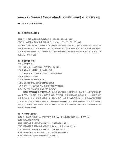 2020人大文学院电影学学硕考研招生信息