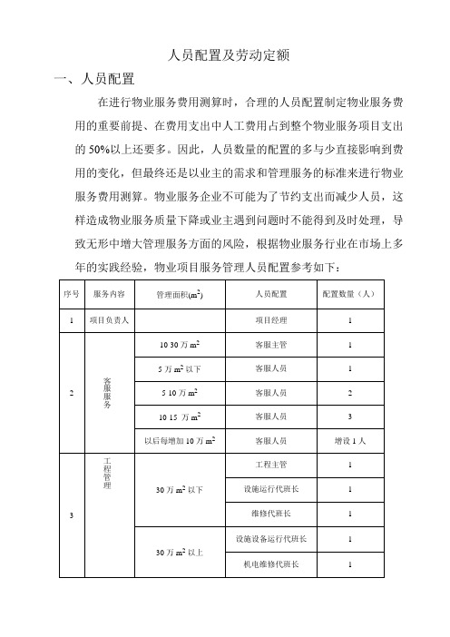 物业公司人员配置及劳动定额