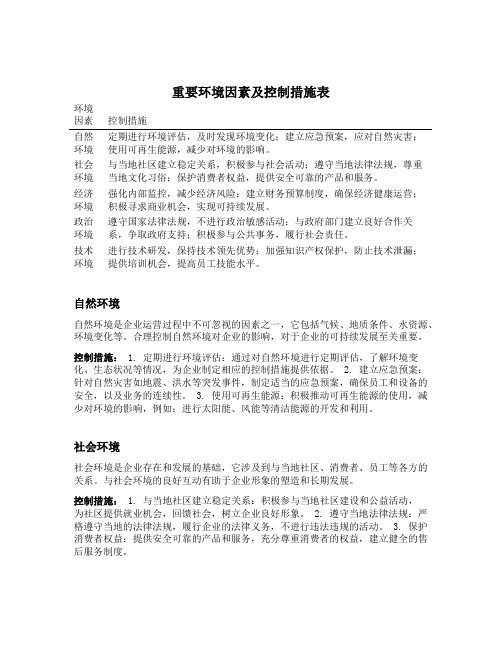 重要环境因素及控制措施表